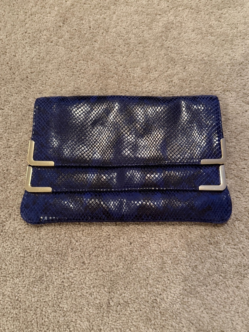 Michael Kors snakeskin-embossed foldover clutch gold-tone accents leather bag